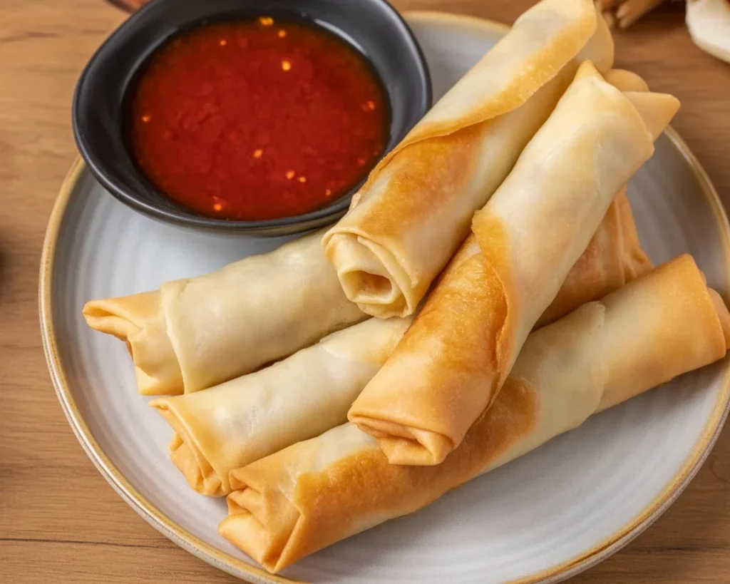 Crispy and golden brown lumpiang shanghai cooked in an air fryer.