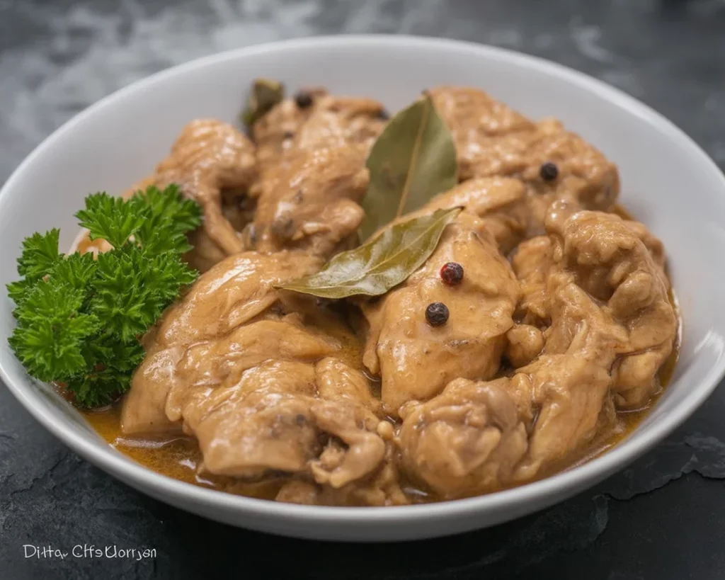 Delicious Adobo sa Gata, Filipino Chicken Adobo cooked with coconut milk.
