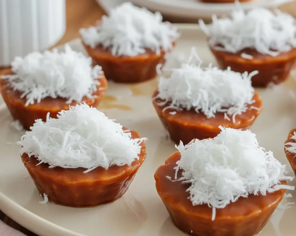 Delicious kutsinta, a traditional Filipino steamed rice cake made with brown sugar and lye water.