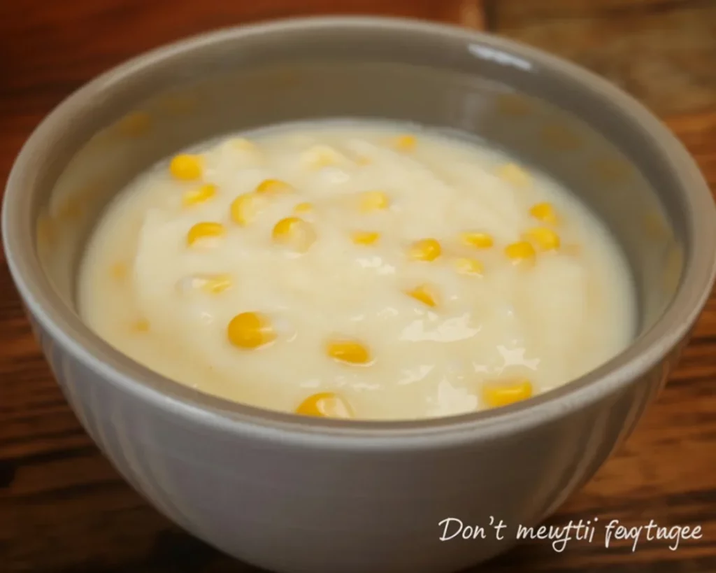 Delicious Filipino ginataang mais, a coconut rice pudding with sweet corn.