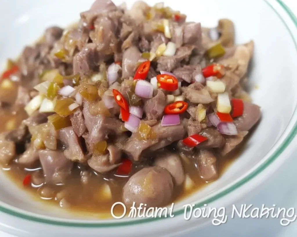 Delicious Kilawing Kambing, a Filipino dish made from chopped goatskin marinated in vinegar.