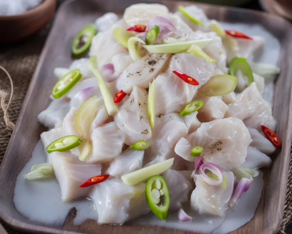 Kinilaw na Isda: Traditional Filipino fish ceviche with vinegar, ginger, and calamansi.