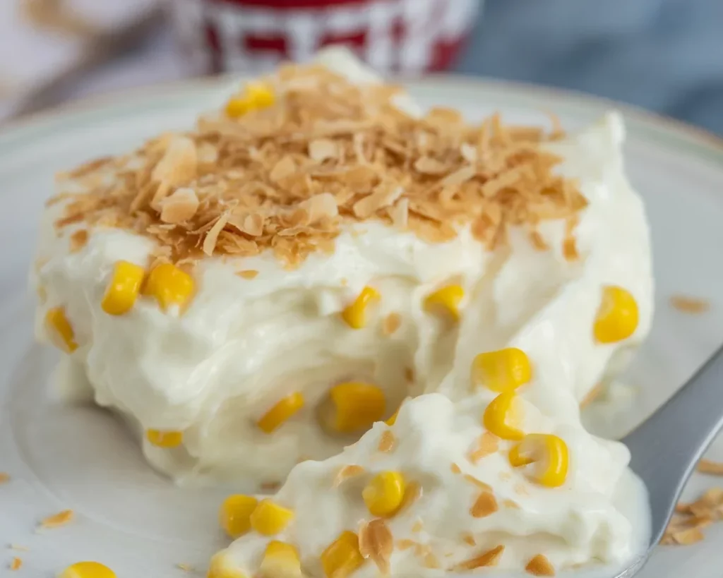 Delicious Filipino Maja Blanca coconut pudding served with toasted coconut topping.
