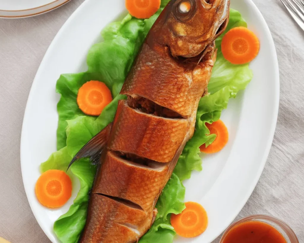 Rellenong bangus, a traditional Filipino stuffed milkfish dish with savory fillings.