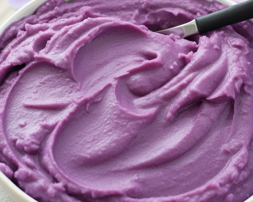Delicious creamy ube halaya made with frozen ube in a bowl