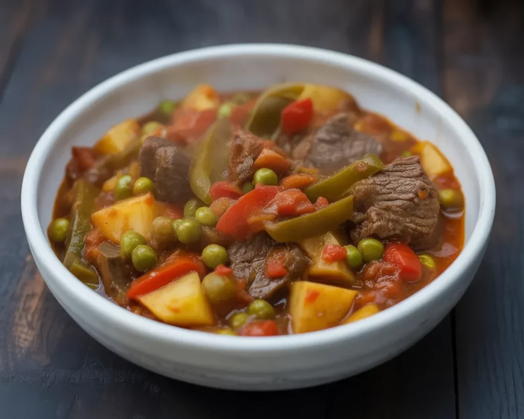 Delicious Beef Caldereta Filipino stew with tender beef, vegetables, and rich tomato sauce