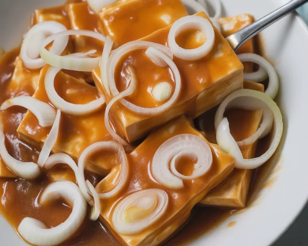 Delicious Tofu Bistek Recipe Filipino with crispy tofu and tangy sauce