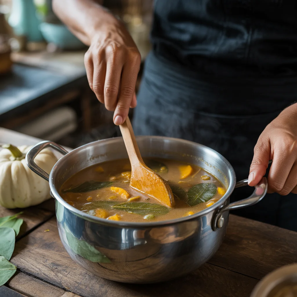 Crockpot Laing with Kalabasa – Filipino Coconut Pumpkin & Taro Leaves