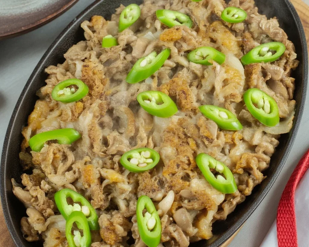 Delicious Bangus Sisig made with flaky milkfish, sautéed onions, chilies, and citrus.