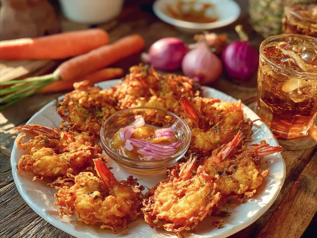 Delicious bean sprout fritters served on a plate