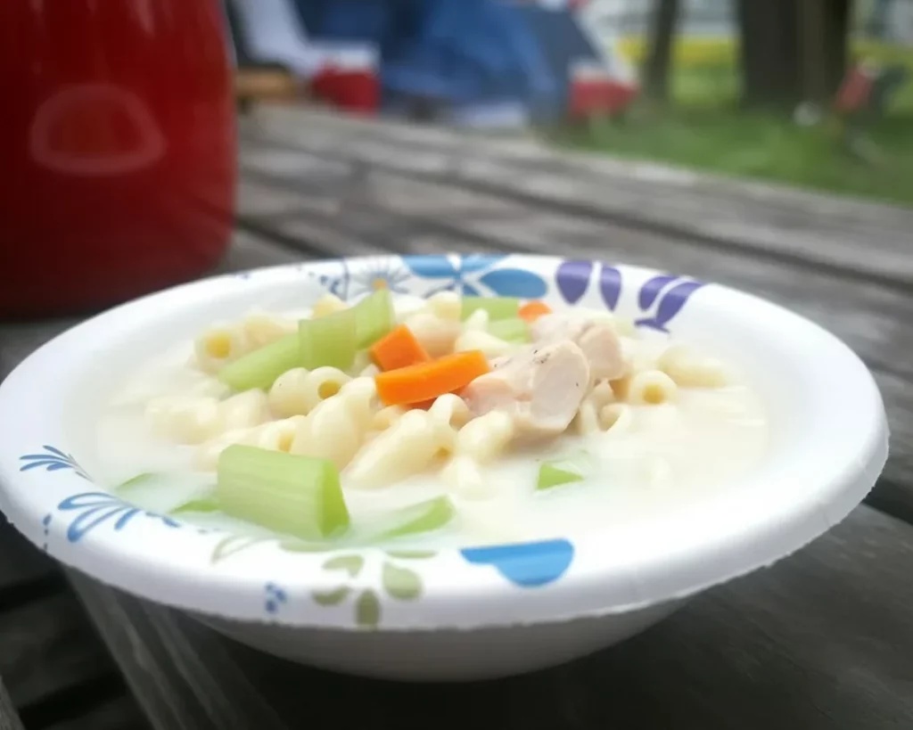 Creamy Chicken Sopas - Filipino Chicken Macaroni Soup filled with chicken, pasta, and veggies.