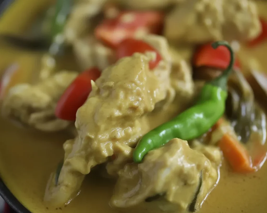 Bowl of Filipino Chicken Curry with coconut milk and spices