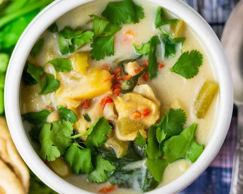 Filipino Crockpot Pumpkin Laing with taro leaves in creamy coconut milk