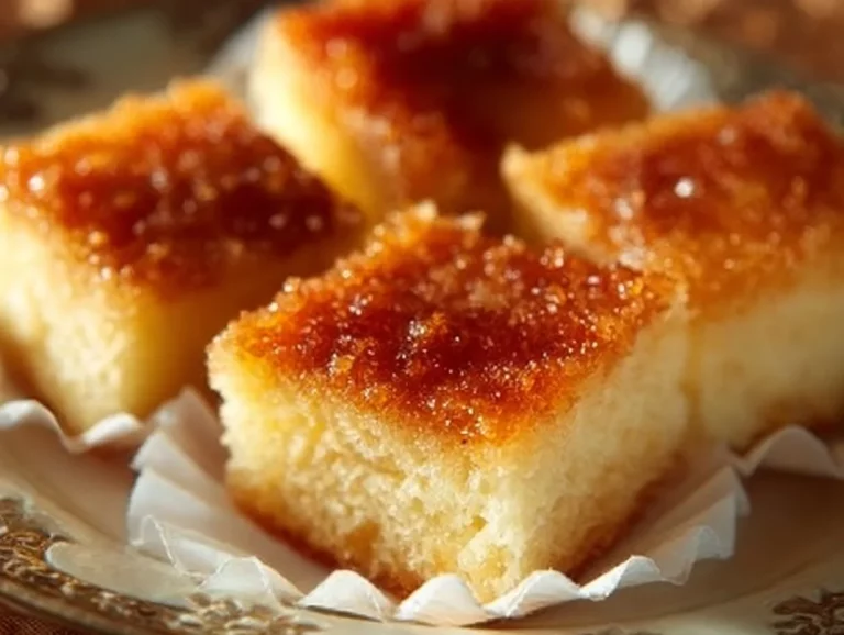 Homemade Filipino Cassava Cake topped with coconut and served on a plate.