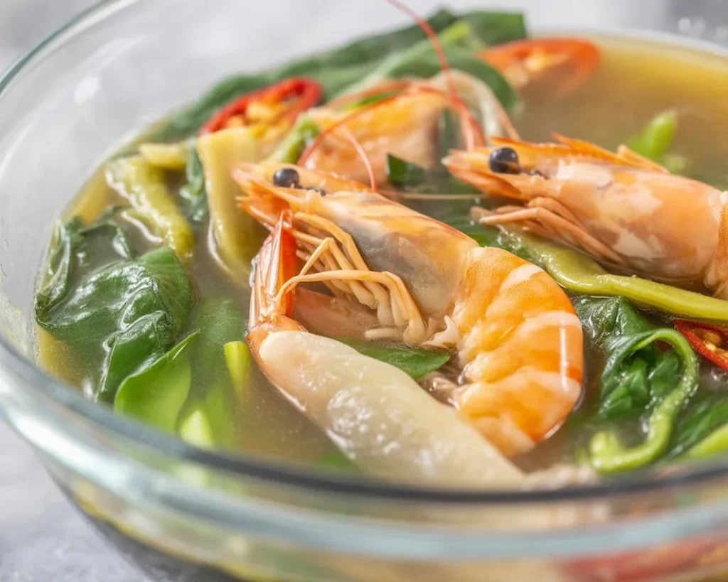 Shrimp Sinigang - Fresh shrimp in a tangy sour soup with vegetables.