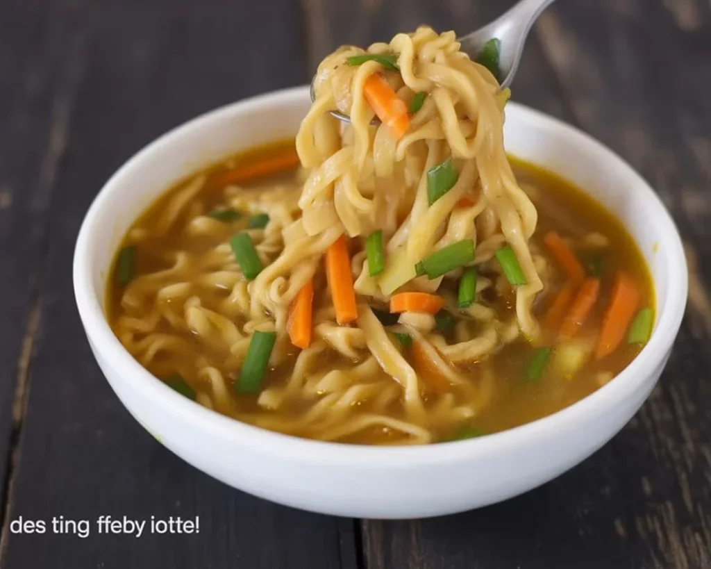 Bowl of Chicken Sotanghon Soup with cellophane noodles, chicken, and vegetables.
