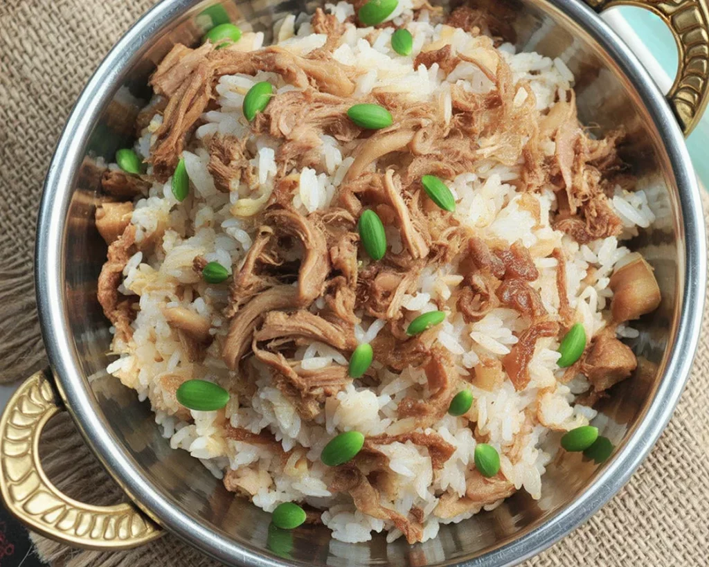 Delicious Adobo Fried Rice, quick and easy recipe featuring leftover chicken and pork.
