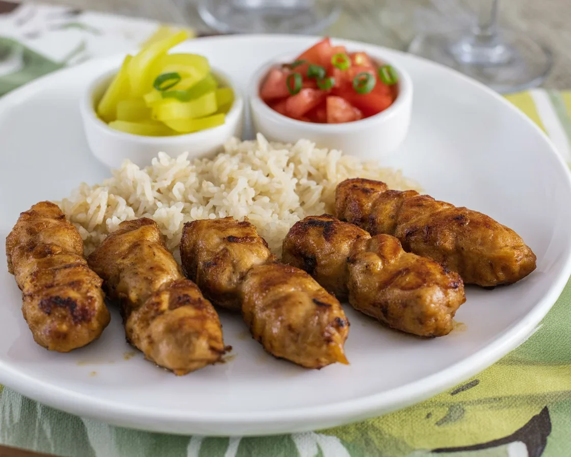 Homemade Chicken Longganisa served with rice, showcasing sweet and savory flavors.