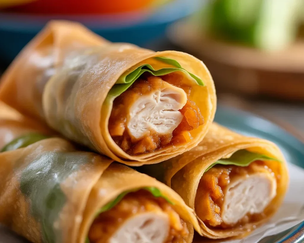 Delicious Chicken Lumpiang Shanghai - crispy Filipino spring rolls filled with ground chicken and vegetables.