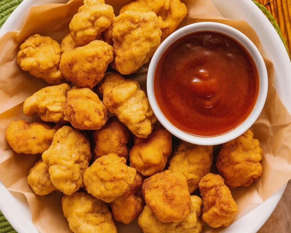 Crispy Chicken Katsu Bites served with rice and tonkatsu sauce