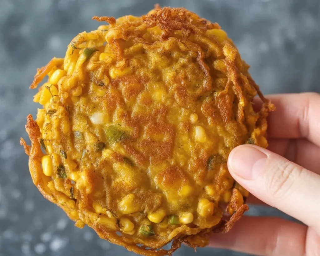 Crispy Filipino Corn Fritters ready to serve as a delicious starter or snack.