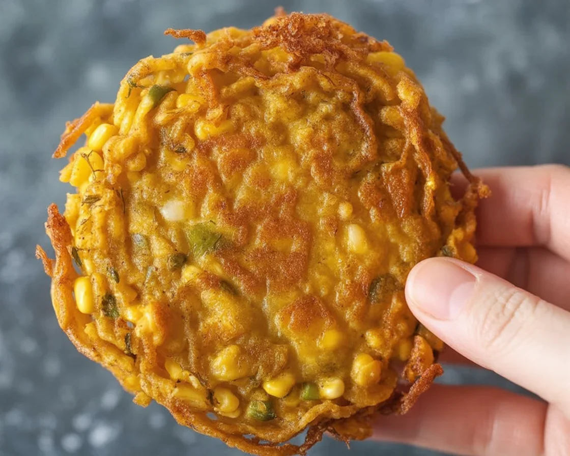 Crispy Filipino Corn Fritters ready to serve as a delicious starter or snack.