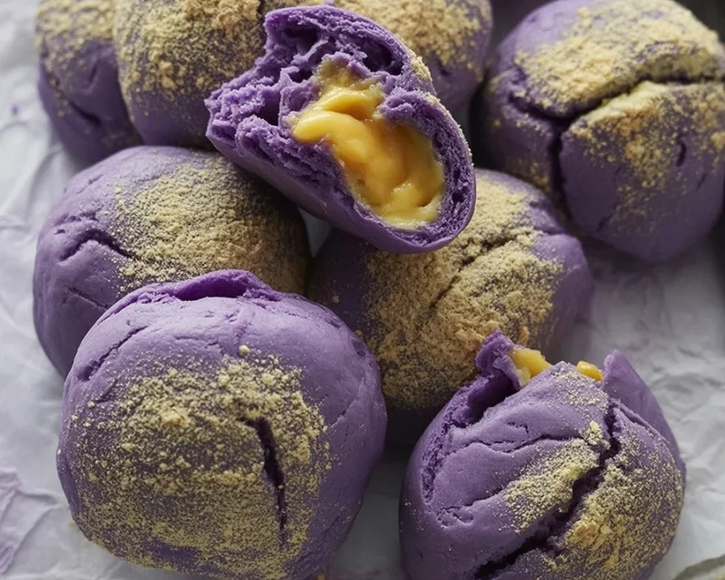 Fluffy Ube Cheese Pandesal Bites with purple yam and cheese filling