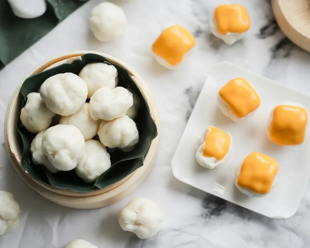 Fluffy Puto Cheese Snack, a Filipino steamed rice cake with a cheesy twist.