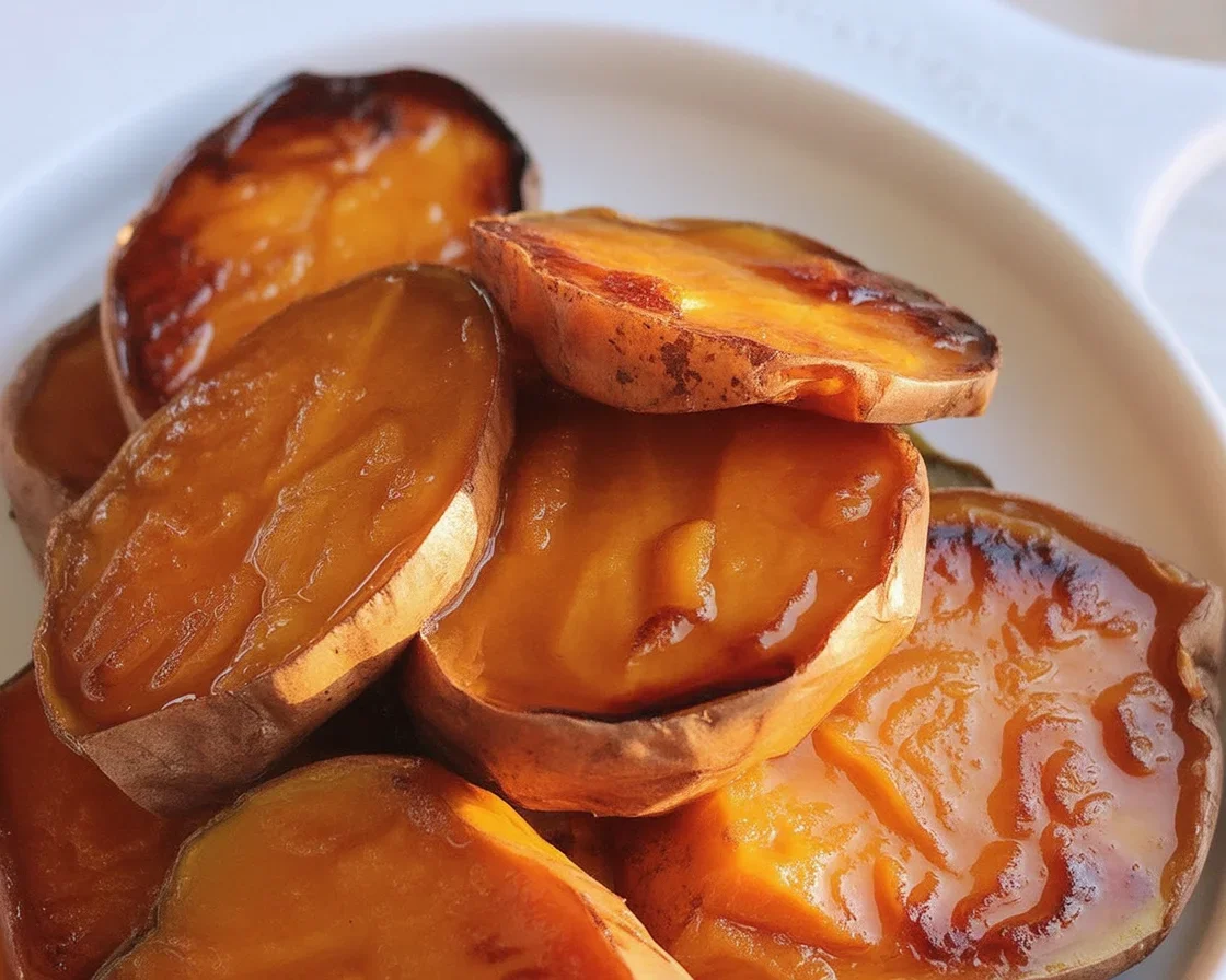Delicious camote cue snack - deep-fried sweet potatoes coated in caramelized brown sugar.