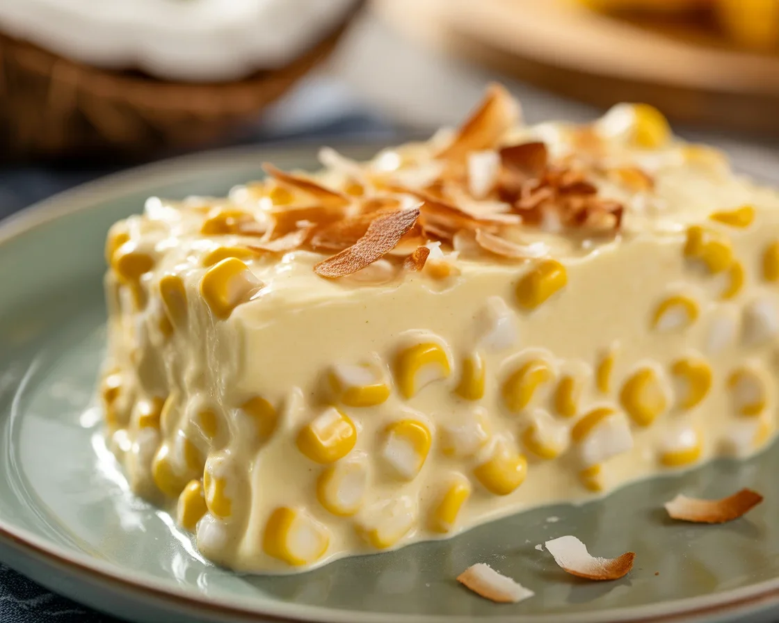Sweet Corn Maja Blanca dessert made with coconut milk and sweet corn kernels