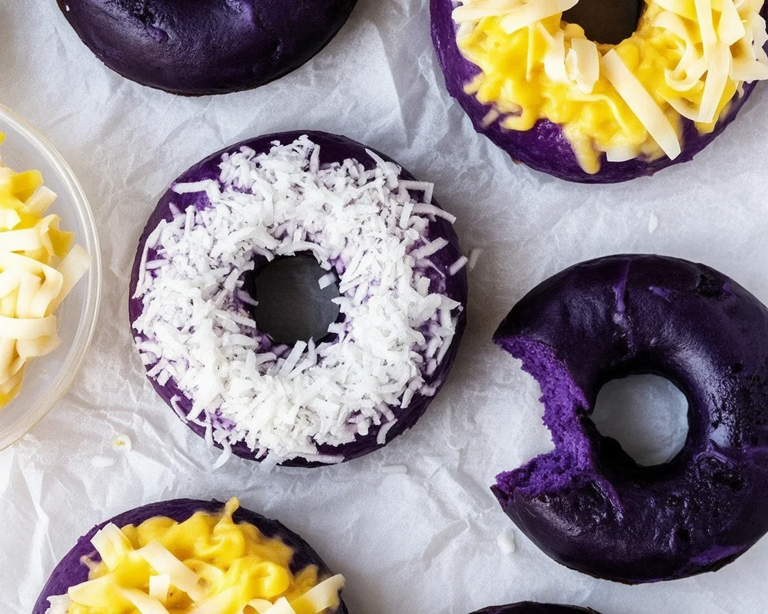 Baked Ube Donuts with purple yam glaze served on a plate