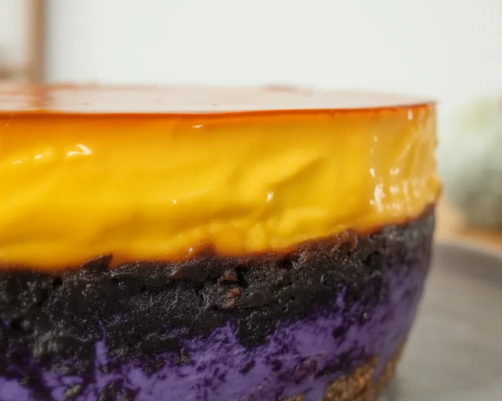 Ube Leche Flan Cups served elegantly, showcasing their vibrant purple hue and creamy texture.