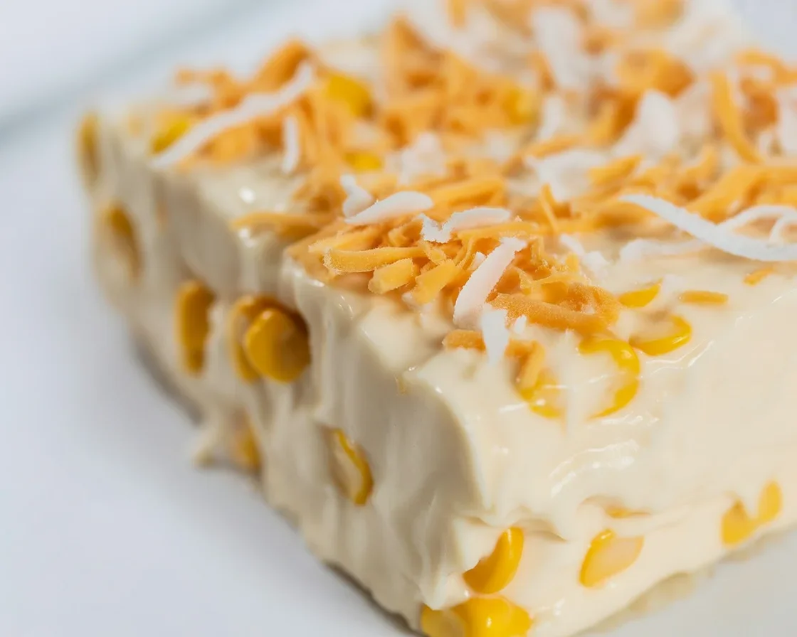 A delicious plate of creamy Maja Blanca dessert, made with coconut milk and cornstarch.