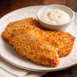 Crispy Air Fryer Bangus Fillet served with garlic rice and garnished with herbs.