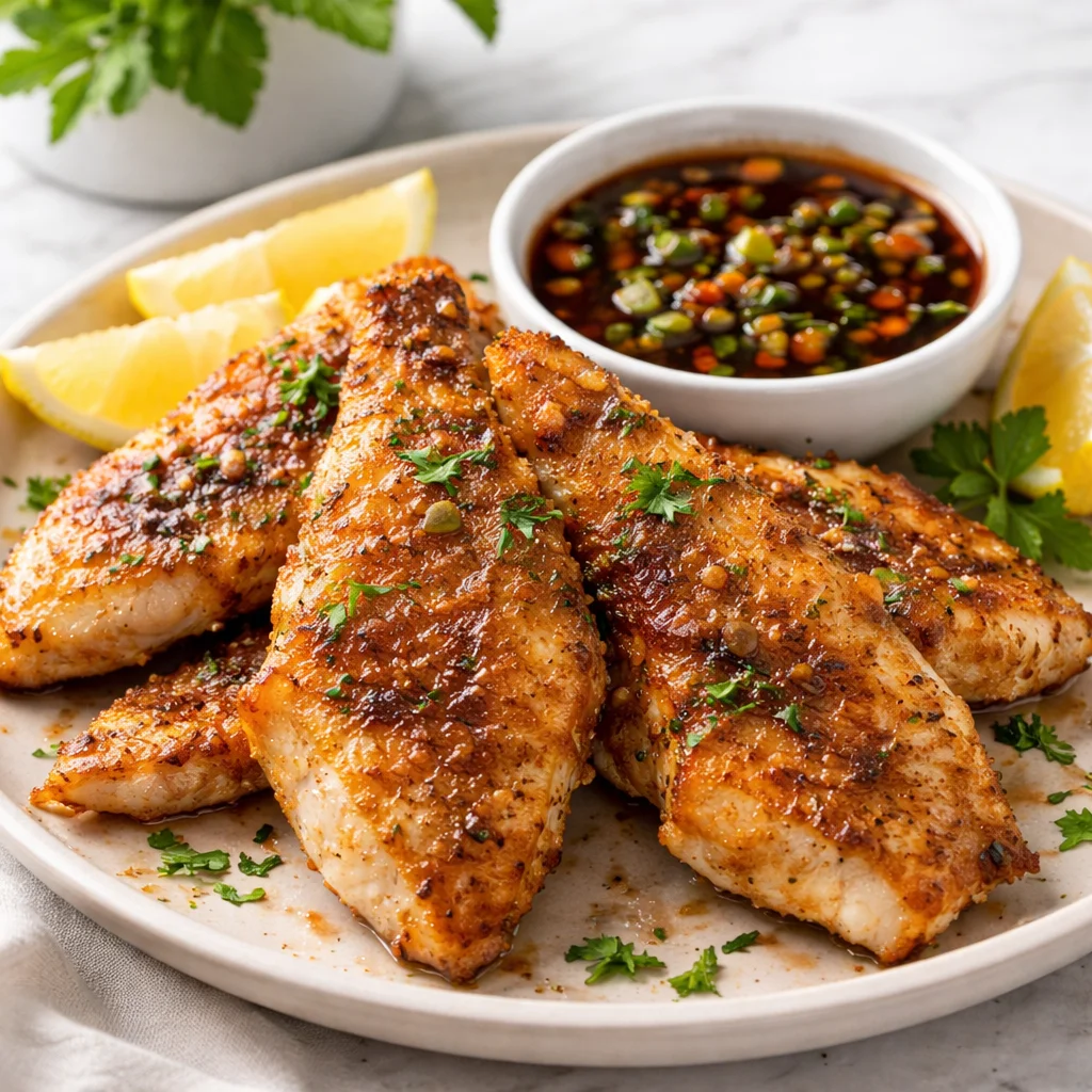 Crispy air fryer tilapia Filipino style served with dipping sauce