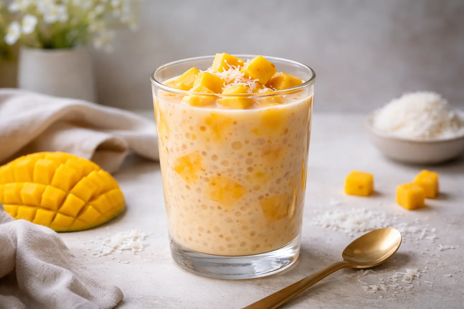 mango sago coconut milk dessert cups &mdash; Mango Sago Coconut Milk Dessert Cups