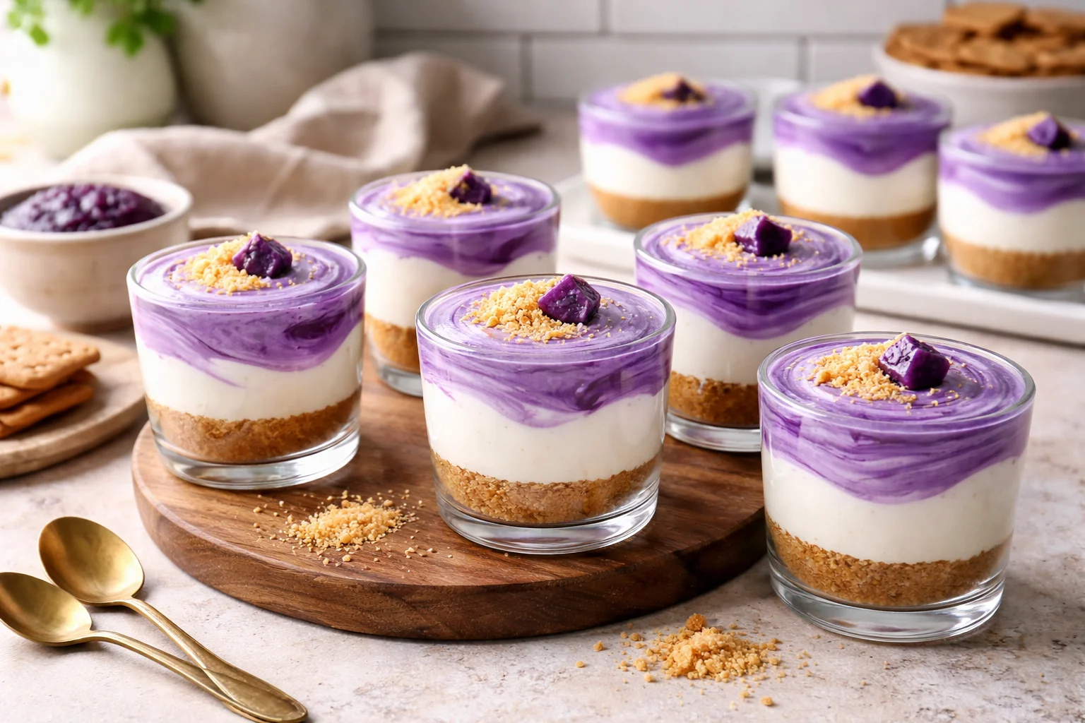 no bake ube cheesecake cups &mdash; No-Bake Ube Cheesecake Cups