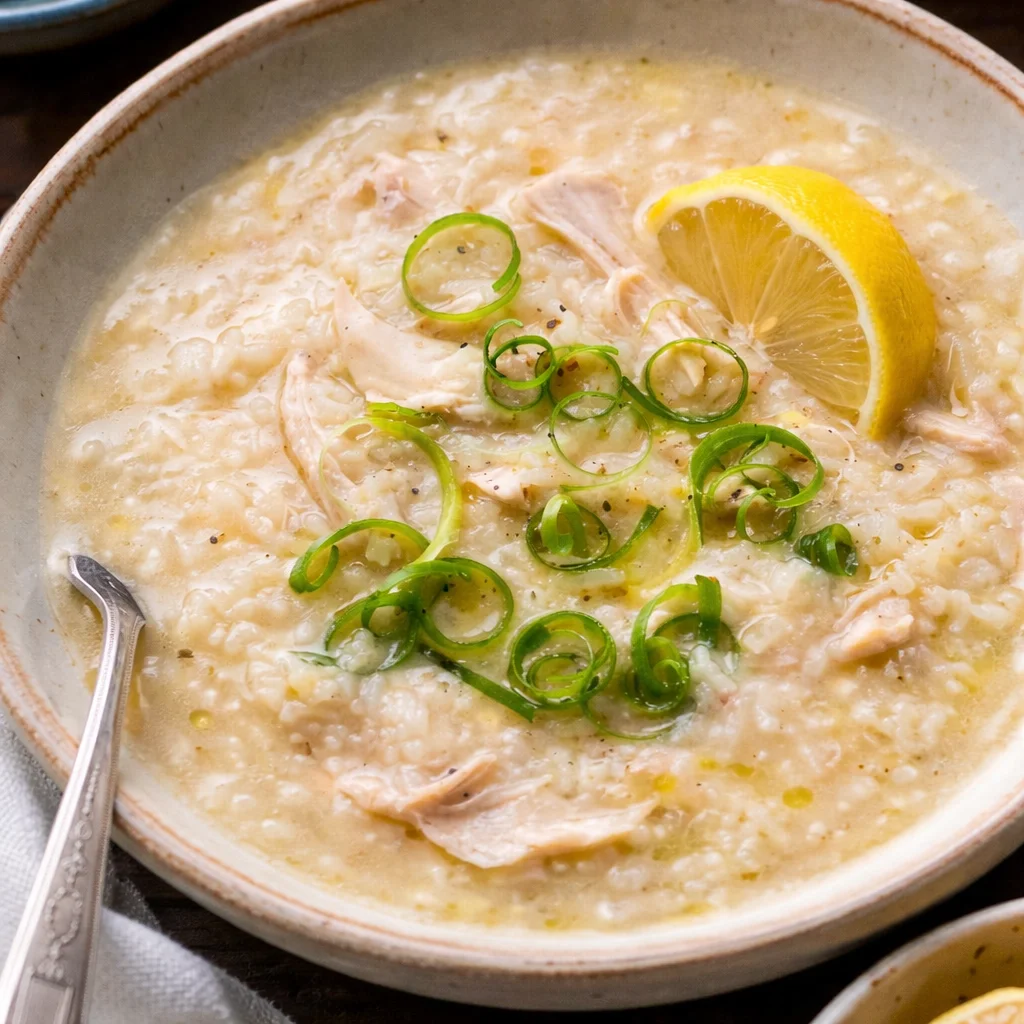 Bowl of easy Filipino ginger chicken soup with fresh ginger and vegetables