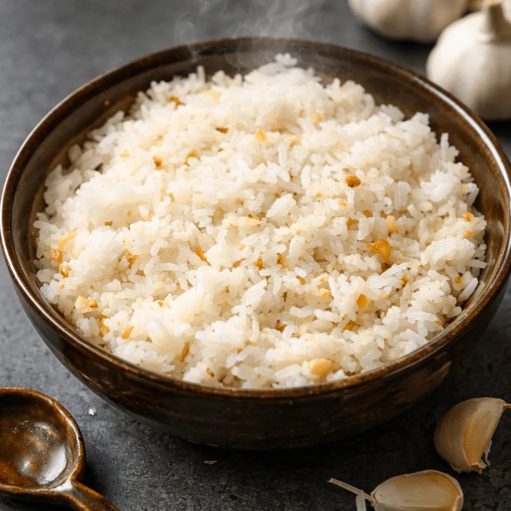 Delicious Filipino garlic butter rice noodles served with fresh vegetables and garnished with crispy garlic.