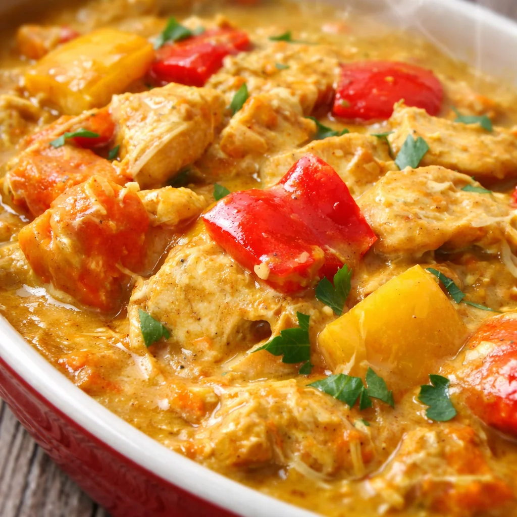 Delicious easy coconut chicken curry Filipino style cooked with coconut milk and spices.