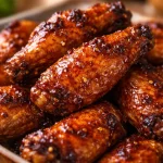 Filipino sweet chili baked chicken wings topped with a sticky glaze