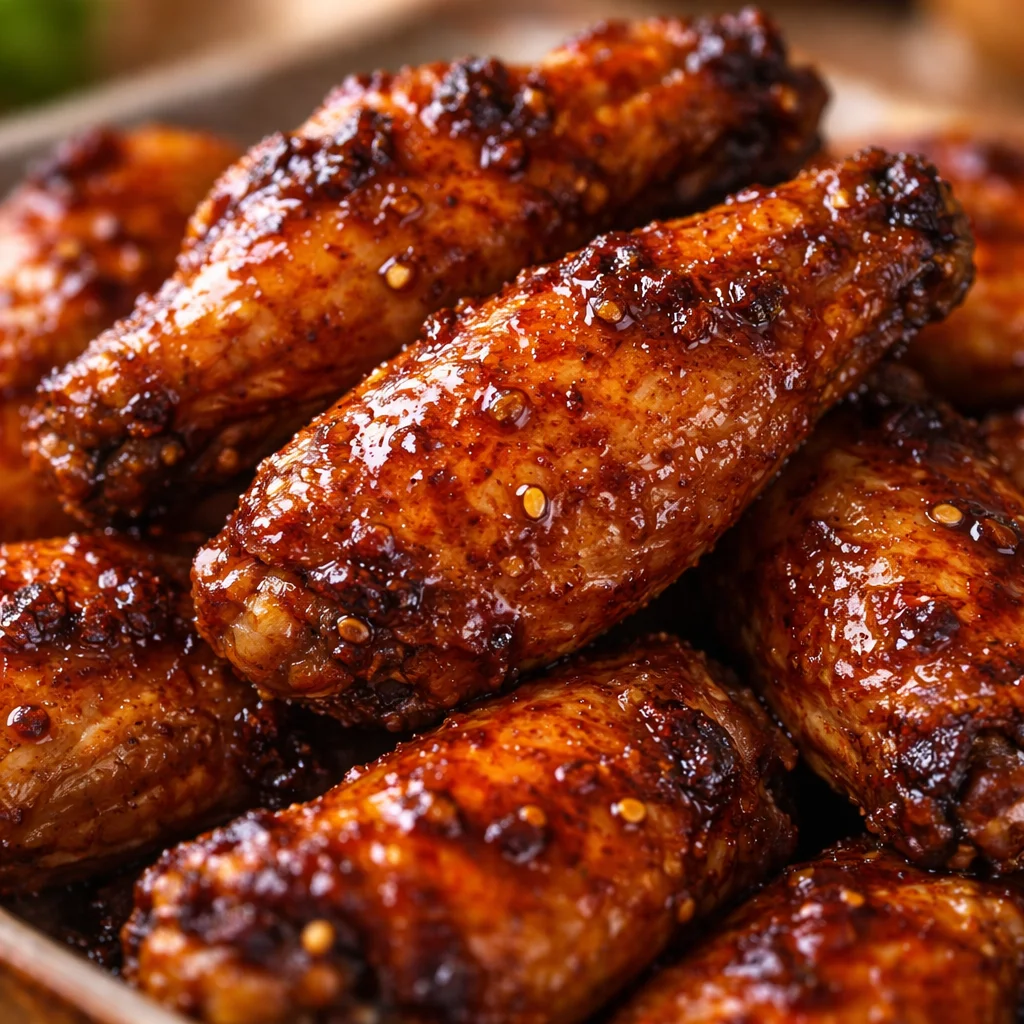 Filipino sweet chili baked chicken wings topped with a sticky glaze