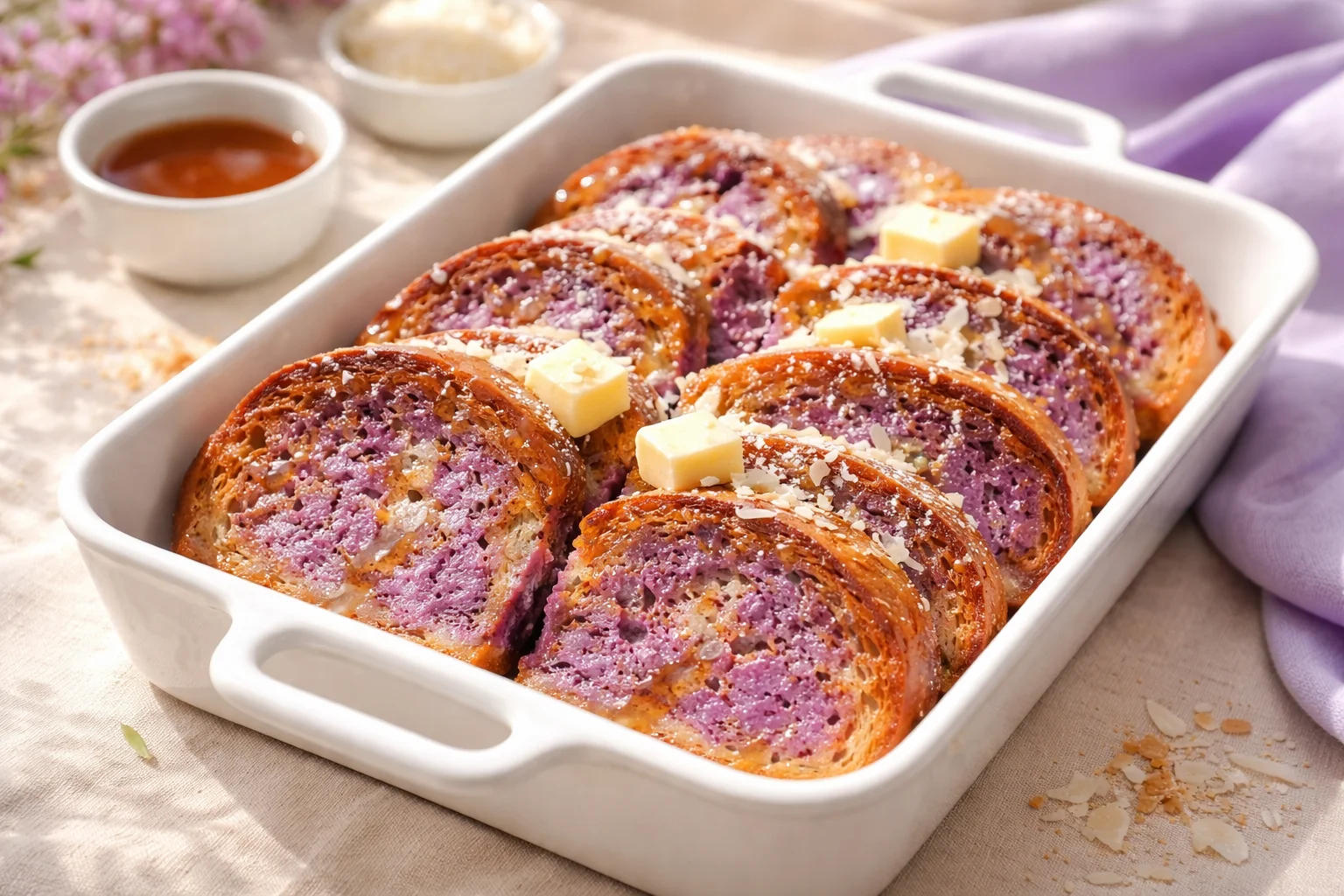 ube french toast recipe &mdash; Ube French Toast with Coconut Syrup