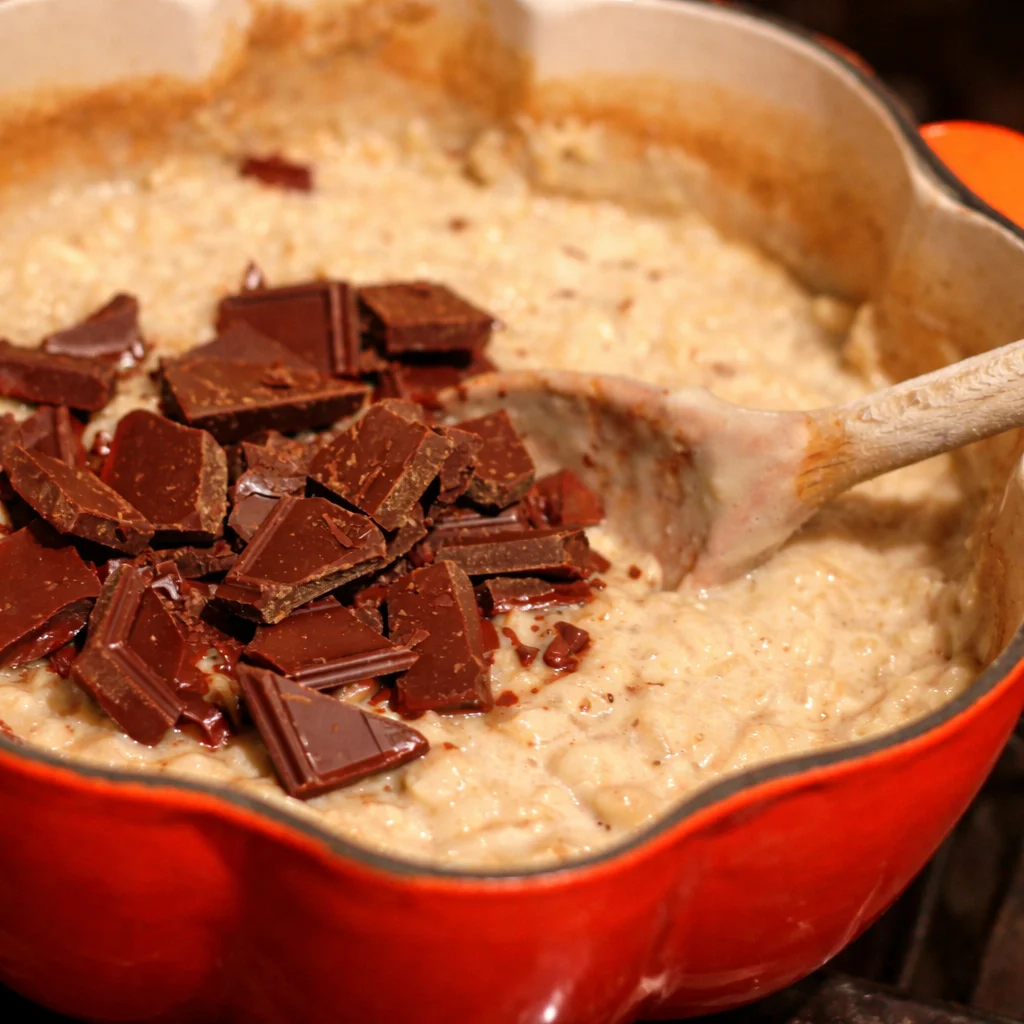 Modern Filipino chocolate rice dessert made with creamy rice and chocolate blend