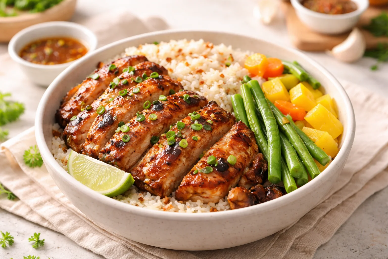 chicken inasal rice meal prep bowls &mdash; Chicken Inasal Rice Meal Prep Bowls