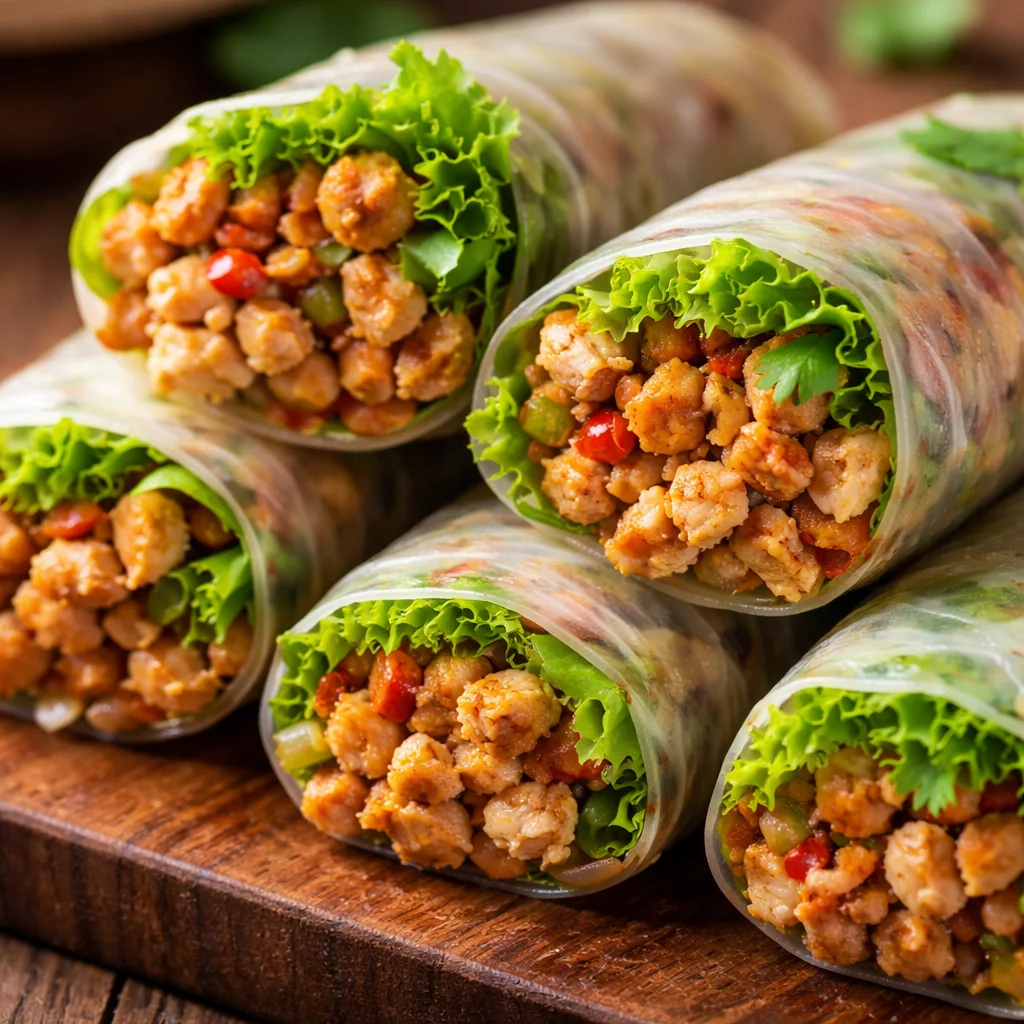 Fresh Chicken Sisig Rice Paper Rolls served with dipping sauce