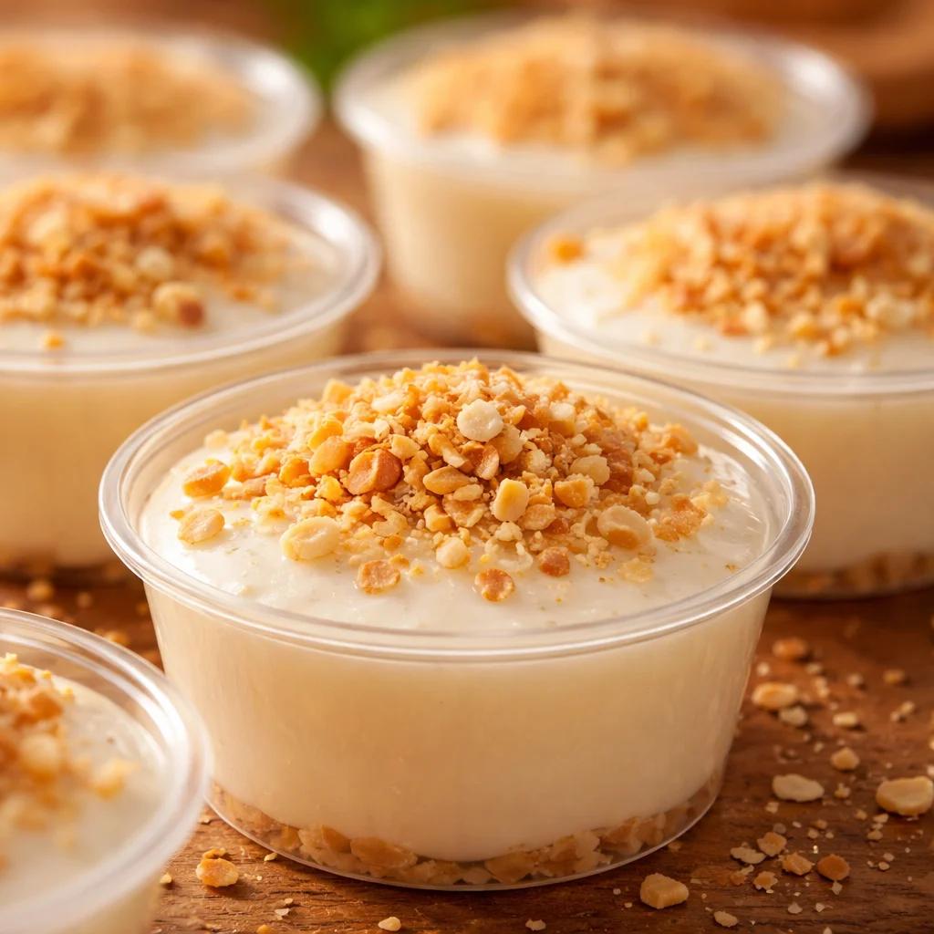 Mini maja blanca dessert cups with coconut milk and corn, a traditional Filipino treat.