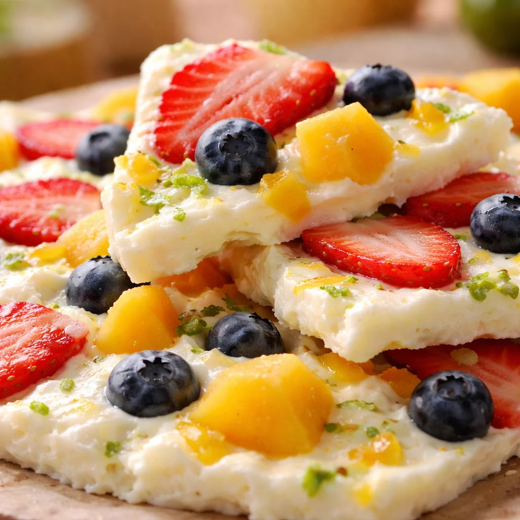 Calamansi yogurt fruit bark with tropical flavors and creamy texture in a healthy snack