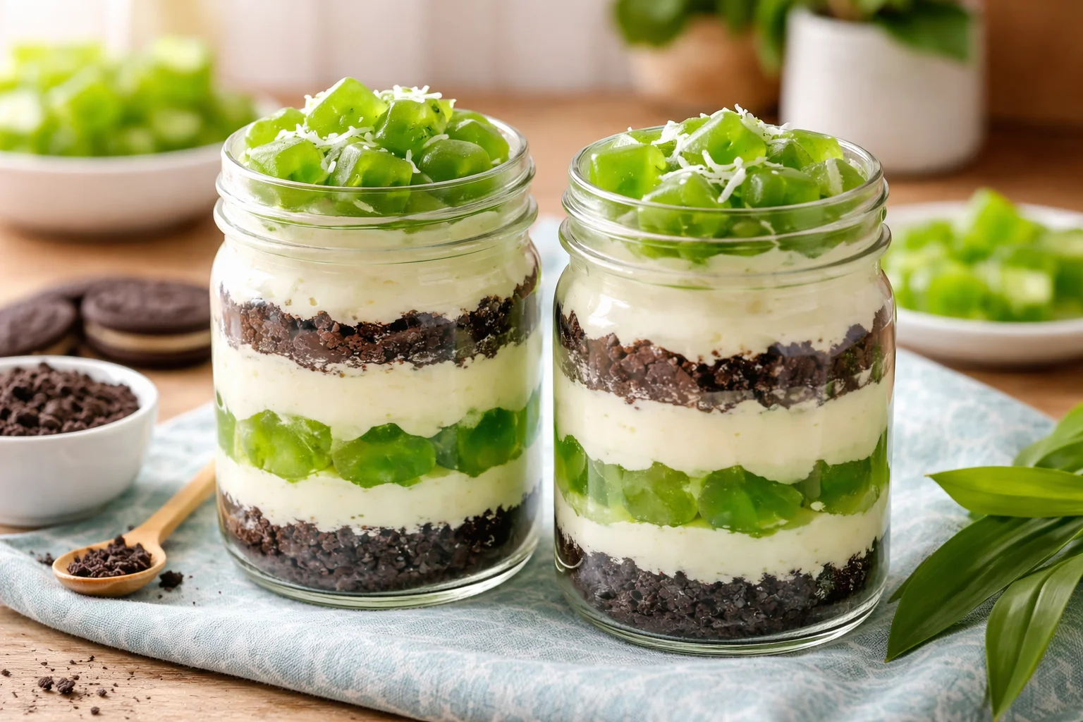 no bake buko pandan cheesecake jars &mdash; No-Bake Buko Pandan Cheesecake Jars