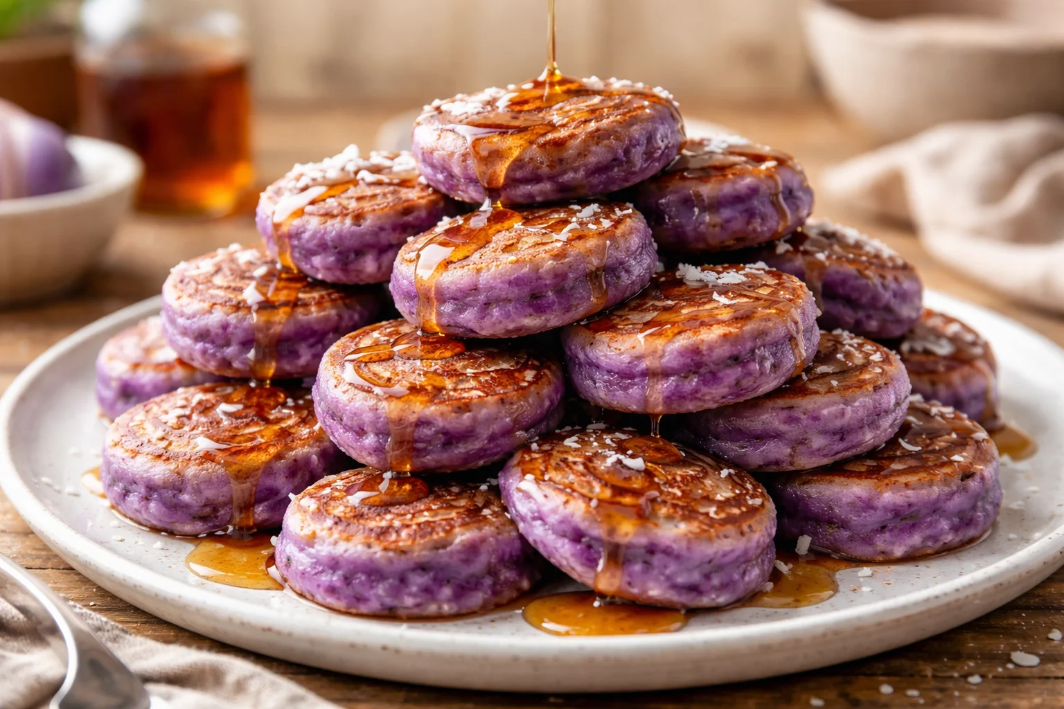 ube mochi pancake bites